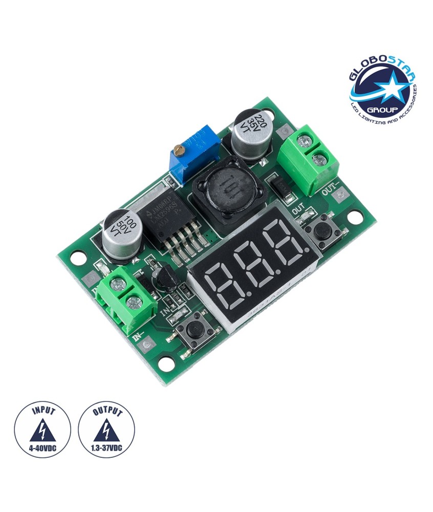 GloboStar® 73111 Ρυθμιστής Τάσης - Voltage Regulator DC Converter Module - Input DC4-40V - Output DC1.3-37V Max Load 3A Μ5.5 x Π3.5 x Υ1.2cm